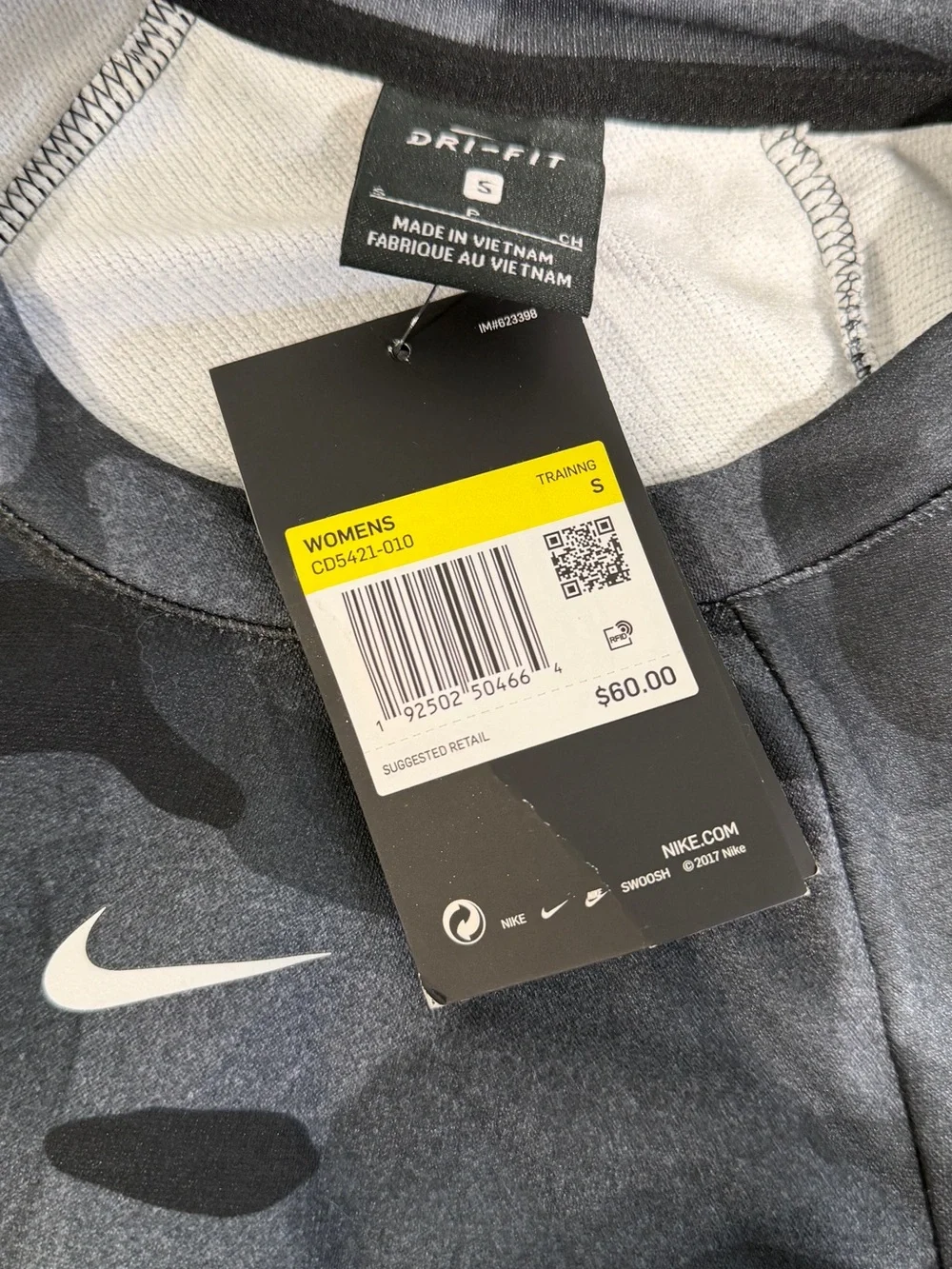 NWT Nike Dri-Fit Charcoal Camo Training Top Sweatshirt, Small
